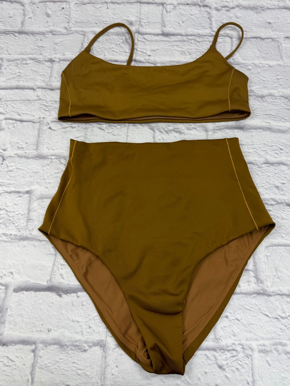 Left On Friday High Waist Bikini Brown Sz M EUC Swim Pool Beach Capsule Minimal - Picture 3 of 17